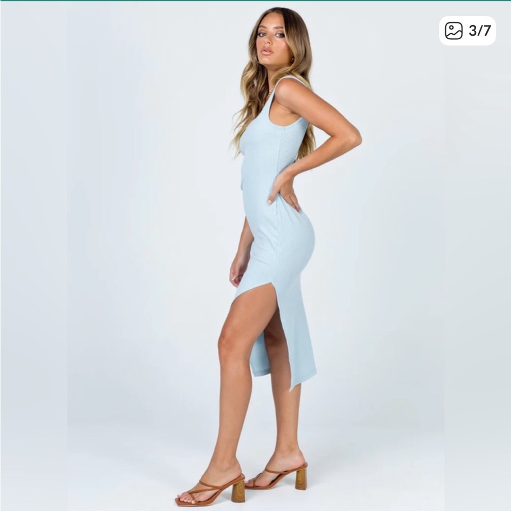 Princess Polly Ribbed Midi Dress in Light Blue